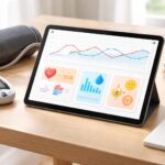 Suivi santé : tablette Samsung pour symptômes, tension, glycémie
