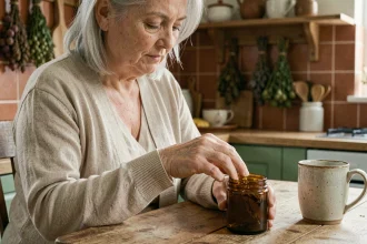 Femme mature appliquant un baume à base de plantes sur ses articulations douloureuses pour soulager l'arthrose naturellement
