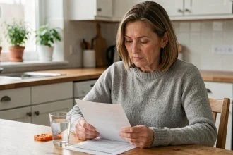 Femme d'âge mûr consultant un bilan sanguin lié à un VGM élevé et une carence en vitamine B12